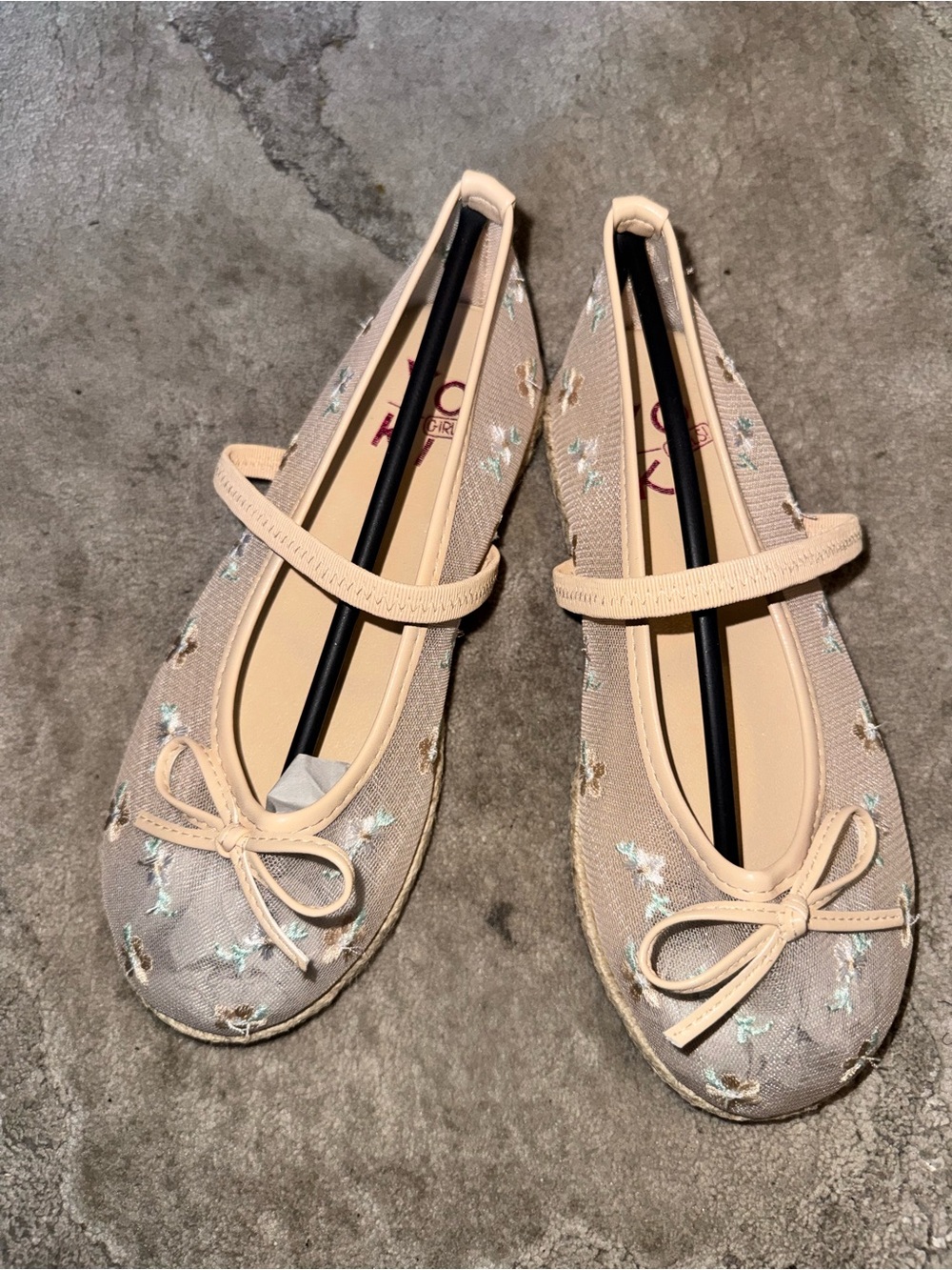 Beige Floral Mary Jane Ballet Flats